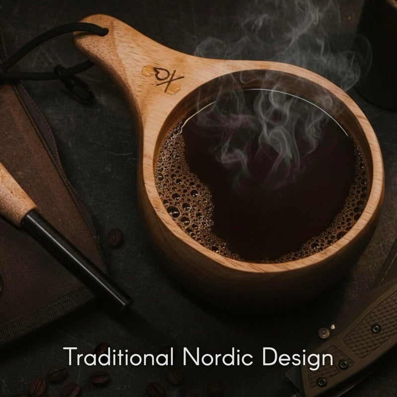 Ã¼berleben | Dursten Lore Kuksa Wooden Cup â€“ Handcarved 12oz Coffee Mug, Bowl with Lanyard & Carabiner â€“ Lightweight Camping Essentials & Traditional Nordic Bushcraft Gear - Image 3